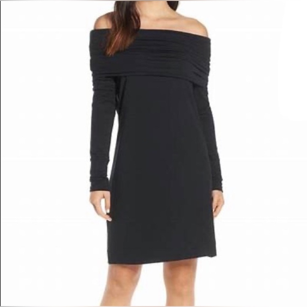 NWT Lilly Pulitzer Belinda Off the Shoulder Onyx Dress Jersey Long Sleeve